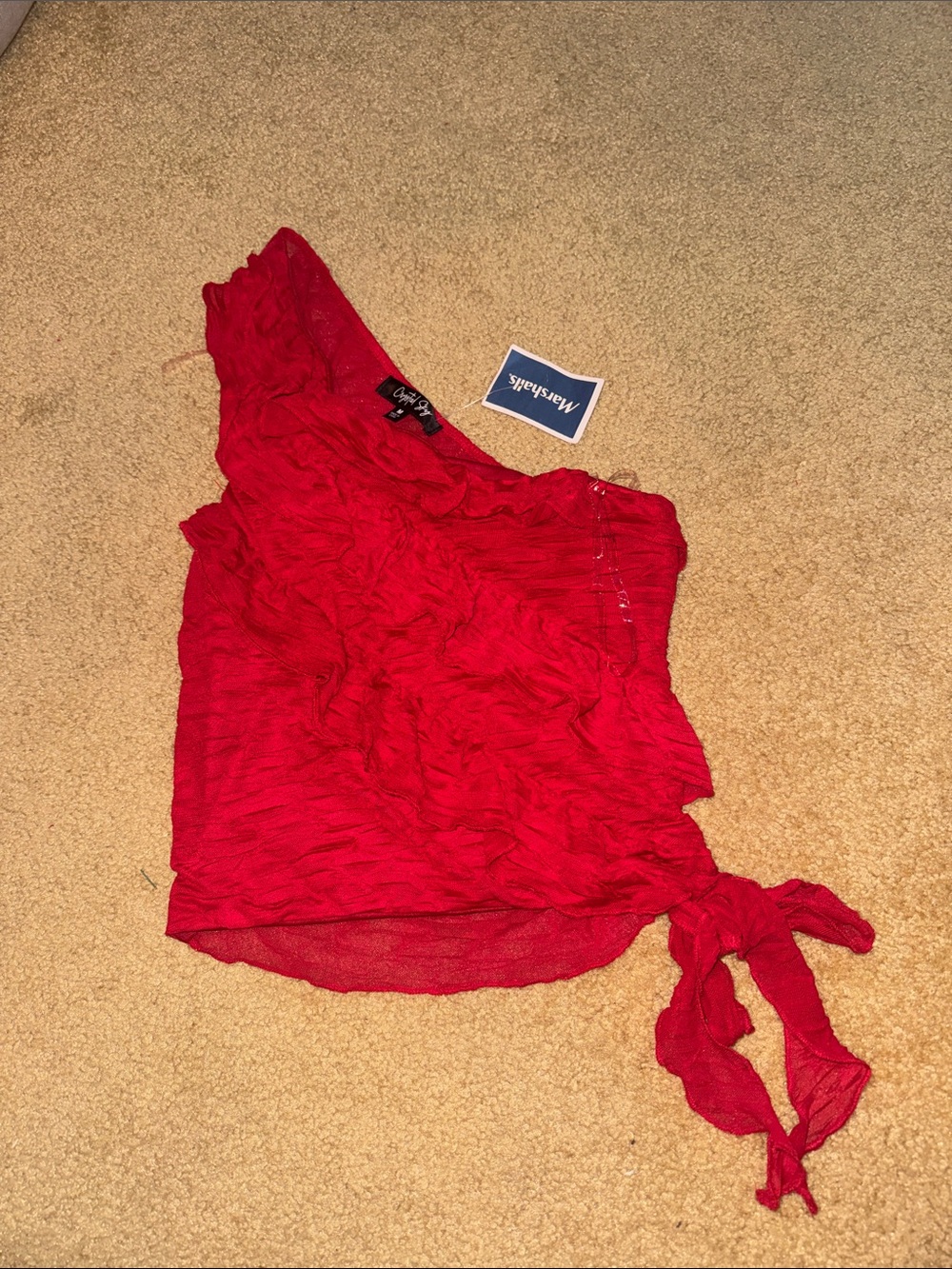 One-Shoulder Red Tie-Side Women's Top